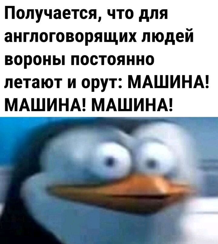 Получается что для англоговорящих людей вороны постоянно летают и орут МАШИНА МАШИНА МАШИНА