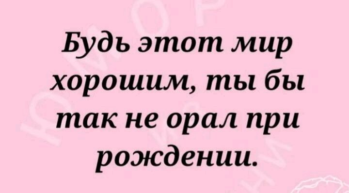 Будь этот мир хорошим ты бы так не орал при рождении