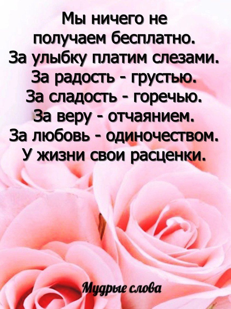 Мы ничего не получаем бесплатно За улыбку платим шезами За радосгь грустью За шалость горечью За веру отчаянием За любовь одиночеством У жизни свои расцен Ёжик