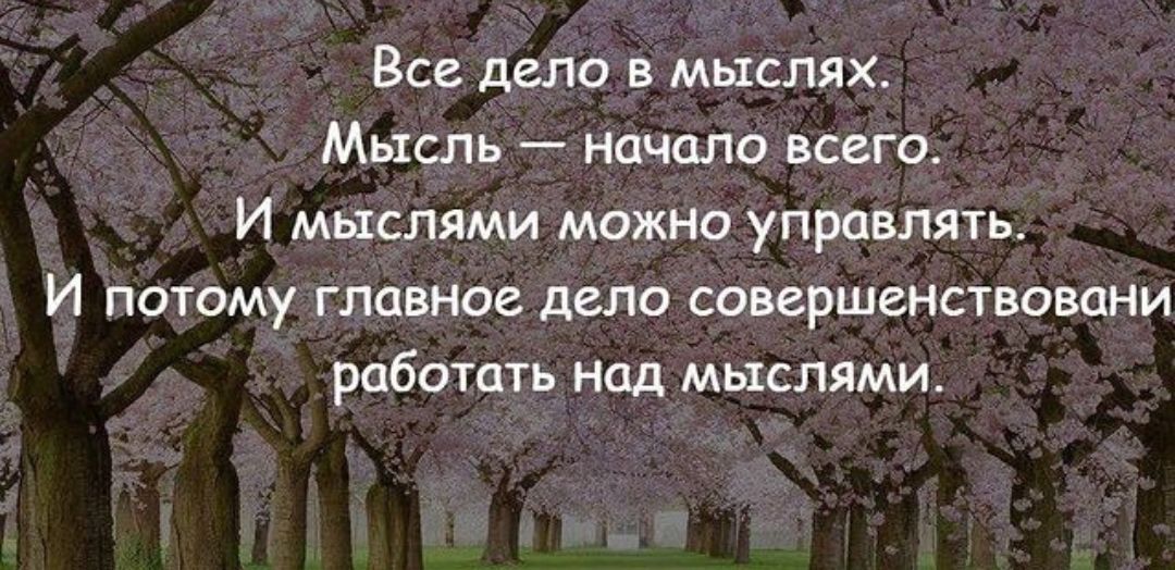 Все дело в мыслях Мысль начало всего И мыслями можно управлять И ПОТОМУ ГЛЦВНОЕ дело СОВЕРШЕНСТВОВЦНИ работать над мыслями