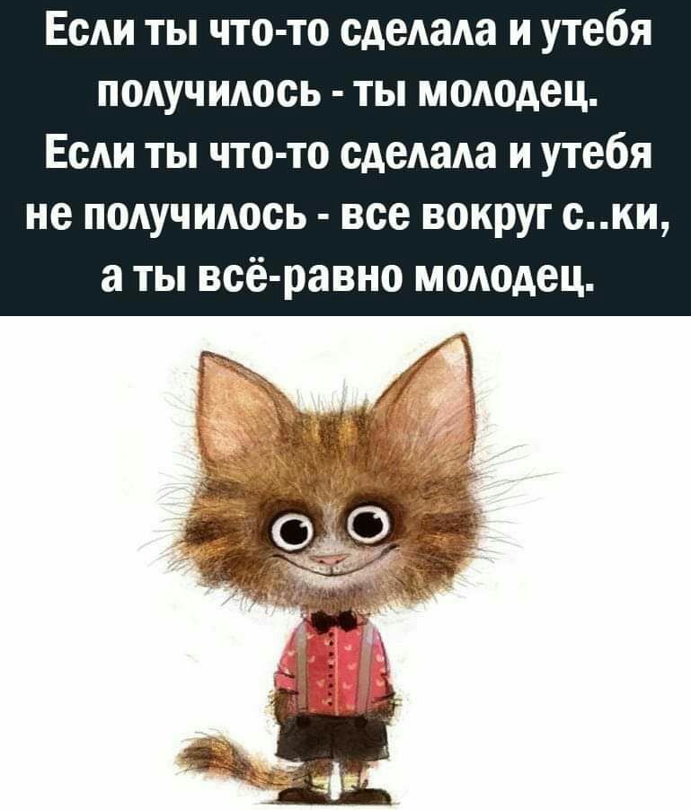 Если ты что то сделала и утебя получилось ты молодец Если ты что то сделала и утебя не пмучидось все вокруг ски а ты всё равно моАодец