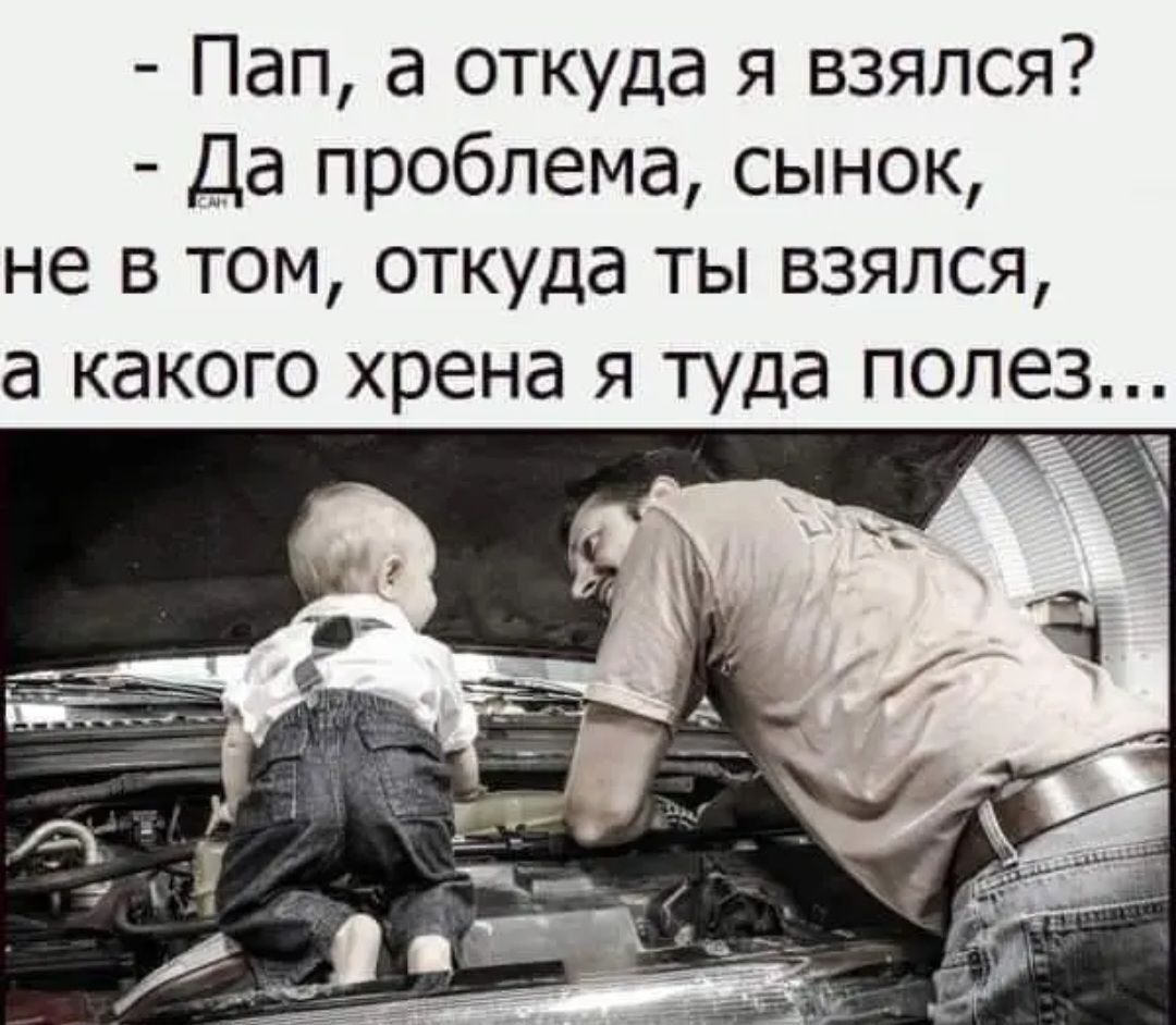 Пап а откуда я взялся Да проблема сынок не в том откуда ты взялся а какого хрена я туда полез