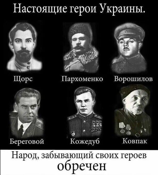 Настоящие герои Украины РО Р и 2 Р 8 Щорс Пархоменко Ворошилов 2 у а з В оо у о Э3 ЗО е Береговой Кожедуб Ковпак Р оих героев бречен