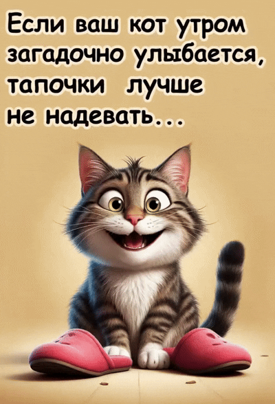 Если ваш кот утром загадочно улыбается, тапочки лучше не надевать...