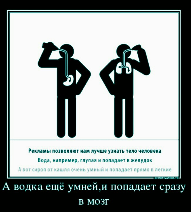 Рекламы позволяю иам лучше умаь чело человека н ру иьммм А водка ещё умнейм попадает сразу в мозг