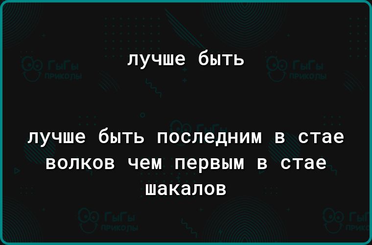 лучше быть лучше бЫТЬ последним В стае ВОЛКОВ чем ПЕРВЫМ В стае шакалов