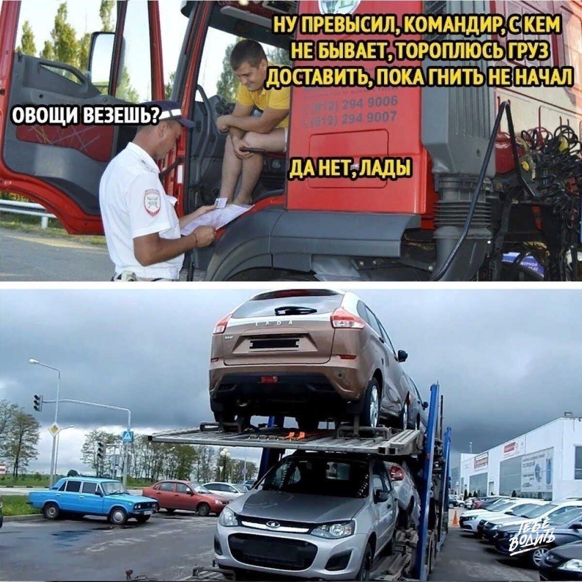 Ну превысил, командир, с кем не бывает, тороплюсь груз довести, пока гнить не начал. Овощи везешь? Да нет, ладь