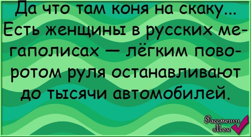 Да ЧТО ТОМ КОНЯ на скаку Есть женщины в русских ме гаполисах лёгким пово ротом руля останавливают до тысячи автомобилей