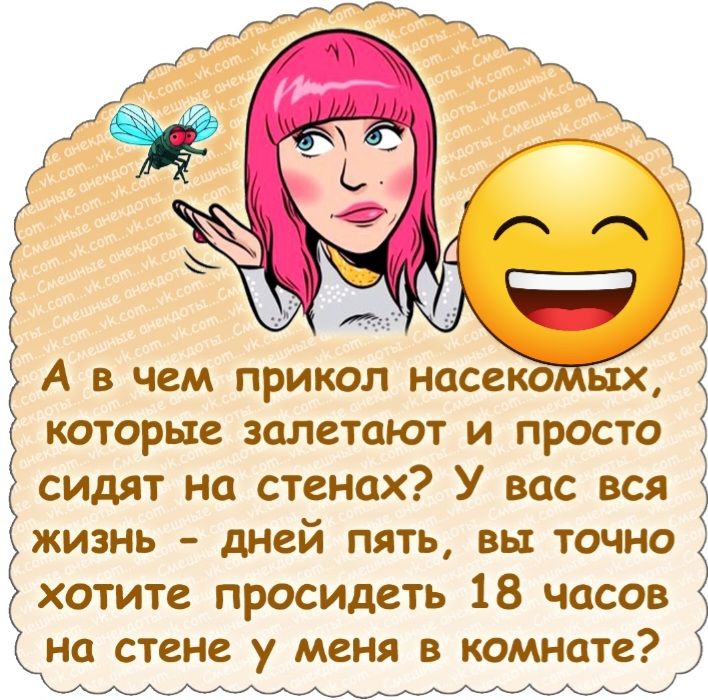 А В чем ПРИКОЛ насеко ЬХХ которые залетают И ПРОСТО сидят на стенах У вас вся ЖИЗНЬ дней ПЯТЬ вы ТОЧНО хотите просидеть 18 часов на стене у меня В комнате