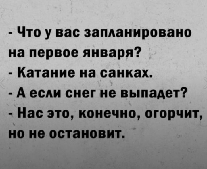 Что у вас запланировано на первое января Катание на санках А если снег не выпадет Нас это конечно огорчит но не остановит