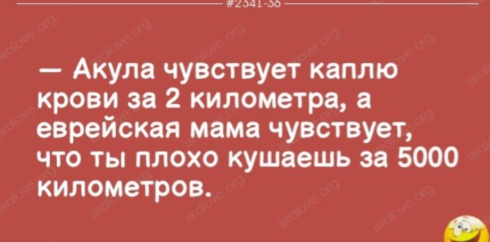 жгло Акула чувствует каплю крови за 2 километра в еврейская мама чувствует что ты плохо кушаешь за 5000 километров Д