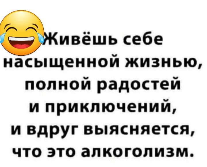 Кивёшь себе насыщенной жизнью полной радостей и приключений и вдруг выясняется что это алкоголизм