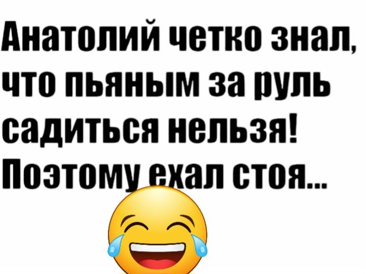 Анатолий четно знал что пьяным за шшь садиться нельзя Поэтому вкап стоя