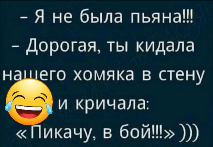Я не была пьяна Дорогая ты кидала н его хомяка в стену и кричала икачу в бой