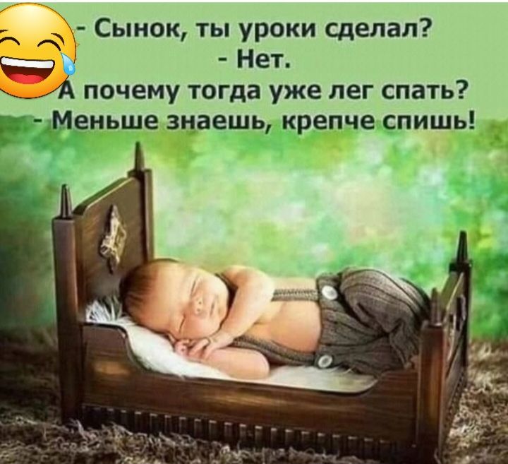 Сынок ты уроки сделал Нет 5 почему тогда уже пег спать Меньше знаешь крепче спишь