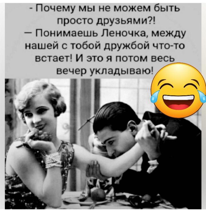 Почему мы не можем быть просто дрУзьями Понимаешь Леночка между нашей с тобой дружбой что то встает И это я потом весь _ вечер укладываю