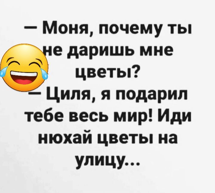 Моня почему ты е даришь мне цветы Циля я подарил тебе весь мир Иди июхай цветы на улицу