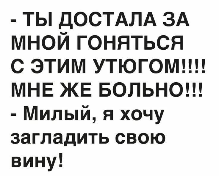 ТЫ дОСТАЛА ЗА мной гоняться С ЭТИМ УТЮГОМ МНЕ ЖЕ БОЛЬНО Милый я хочу загладить свою вину