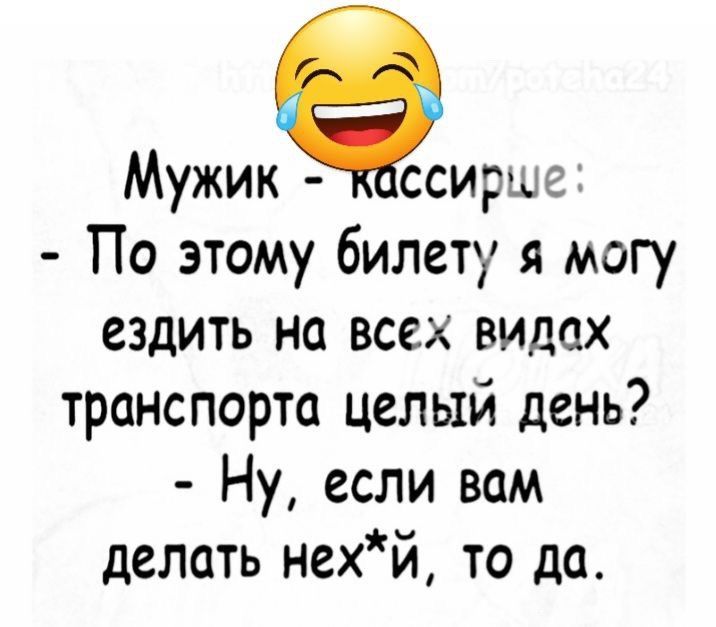 Мужик ссирше По этому билету я могу ездить на всех видах транспорта целый день Ну если вам делать нехй то да