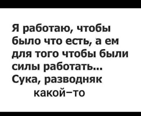Я работаю чтобы было что есть а ем для того чтобы были силы работать Сука разводняк какойто
