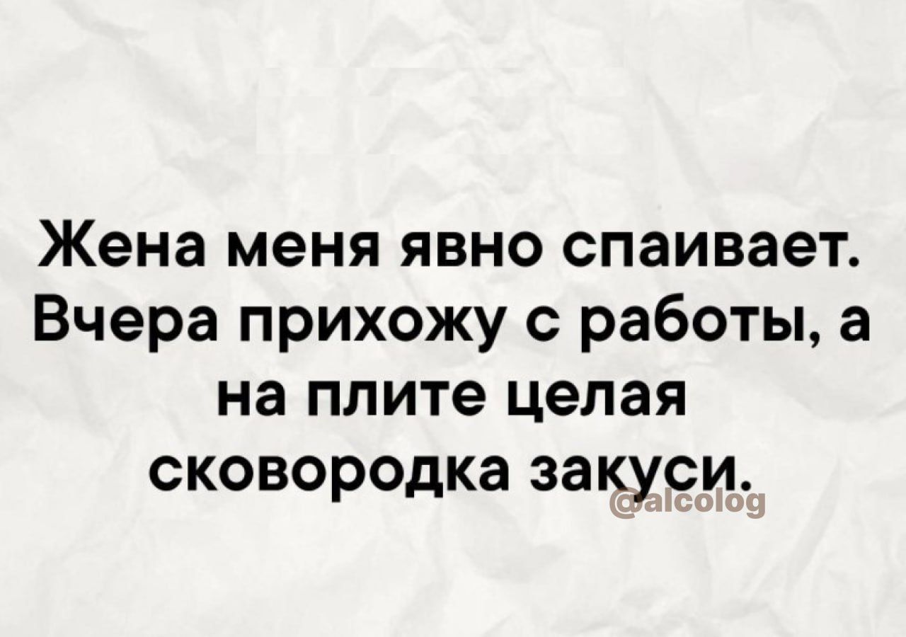 Жена меня явно спаивает Вчера прихожу работы а на плите целая сковородка закуси