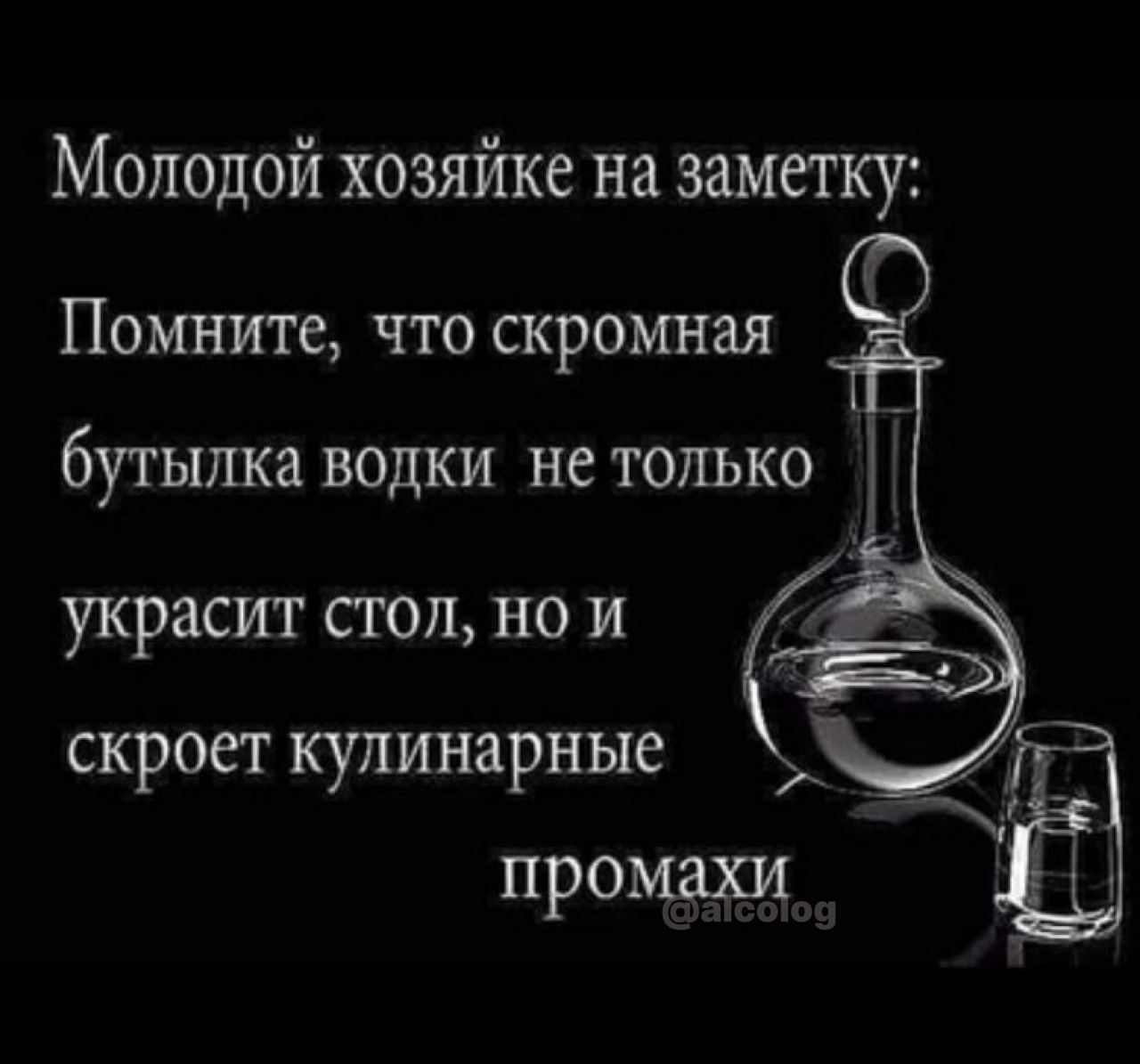 Молодой хозяйке на заметку Помните ЧТО СКРОМНЗЯ бутылка ВОДКИ не ТОЛЬКО украсит стол но и скроет кулинарные промахи