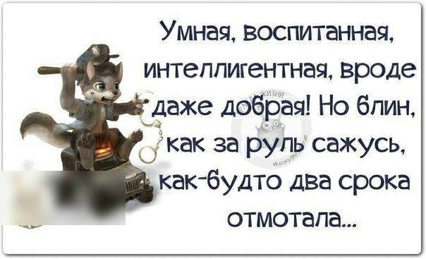 Умная воспитанная интеллигентная вроде даже добрая Но блин а как за руль сажусь как будто два срока _ отмотапа