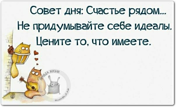 Совет дня Счастье рядом Не придумывайте себе идеалы Цените то что имеете