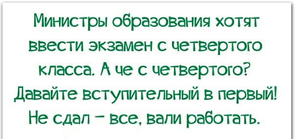 Министры образования хотят ввести экзамен с четвертого класса А че с четвертого давайте вступительный в первый Не сдап все вали работать