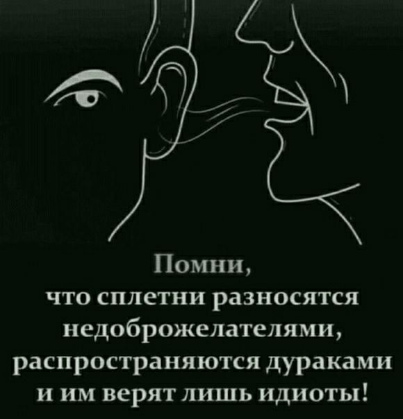 Помни что сплетни разносятся недоброжелателями распространяются дураками и им верят лишь идиоты