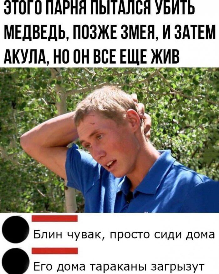МЕДВЕДЬ ПОЗЖЕ ЗМЕЯ И ЗАТЕМ АКУЛА НП ПН ВСЕ ЕЩЕ ЖИВ Его дома тараканы загрызут