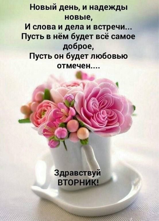 Новый день и надежды новые И снова и дела и встречи Пусть в нём буди всё само двброе Пусть он будет любовью отмечен