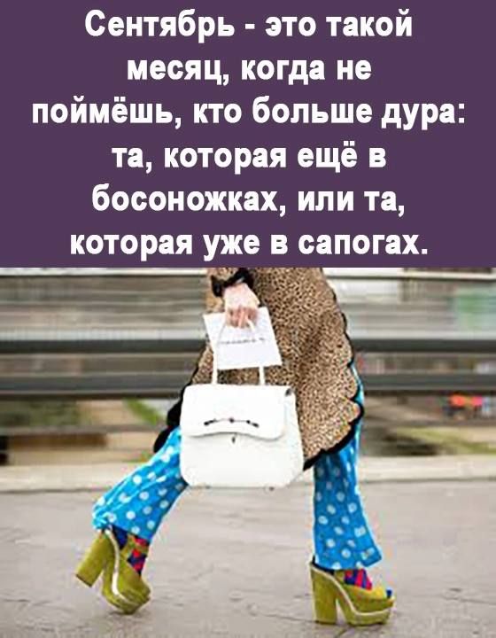 Сентябрь это такой месяц когда не поймёшь кто больше дура та которая ещё босоножках или та которая уже в сапогах