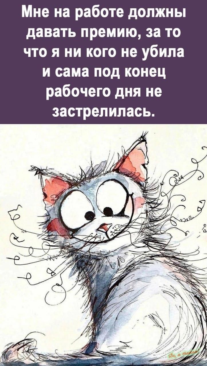 Мне на работе должны давать премию за то что я ни кого не убила и сама под конец рабочего дня не застрелилась