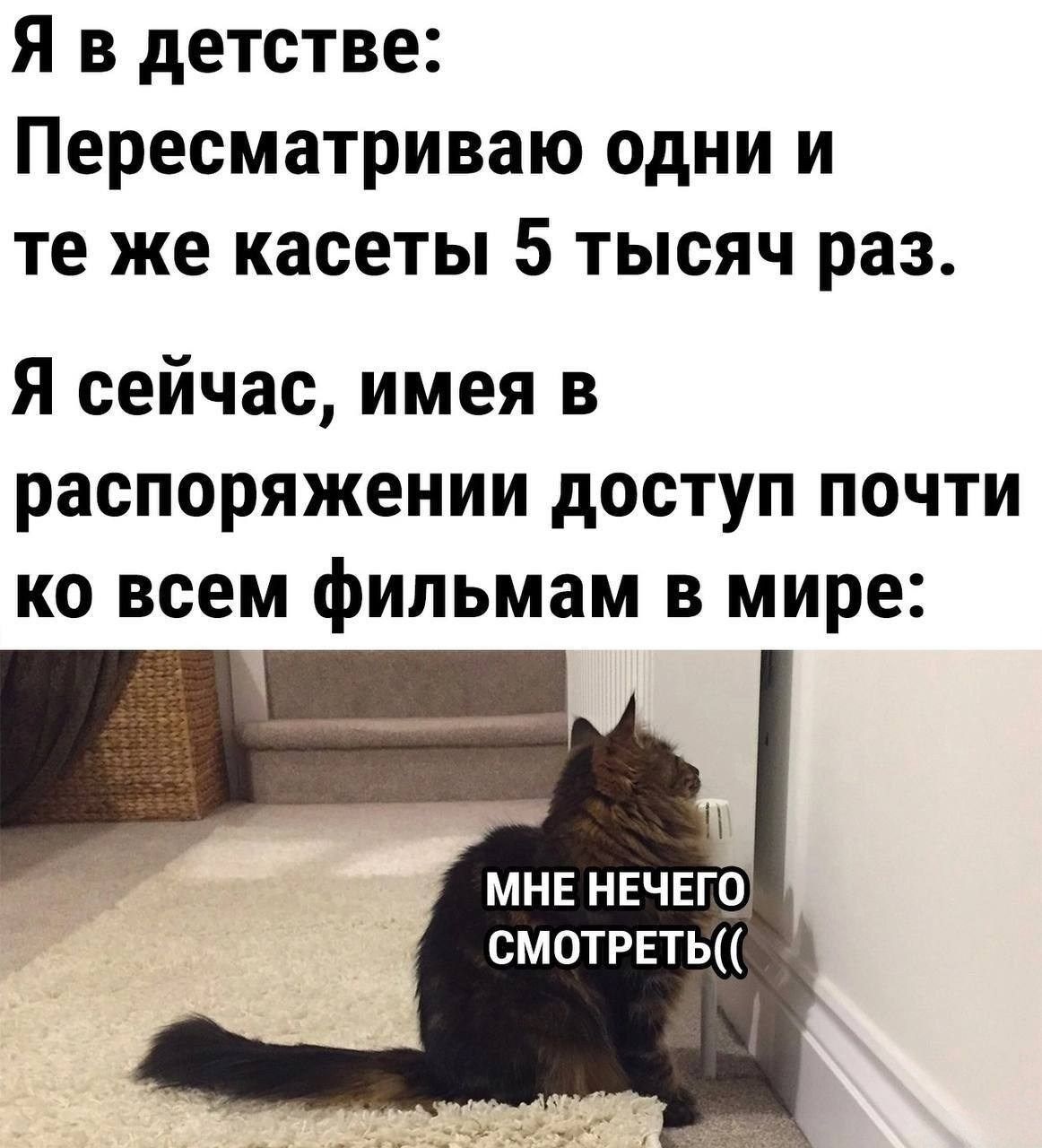 Я в детстве Пересматриваю одни и те же касеты 5 тысяч раз Я сейчас имея в распоряжении доступ почти ко всем фильмам в мире мне НЕЧЕго смотреть