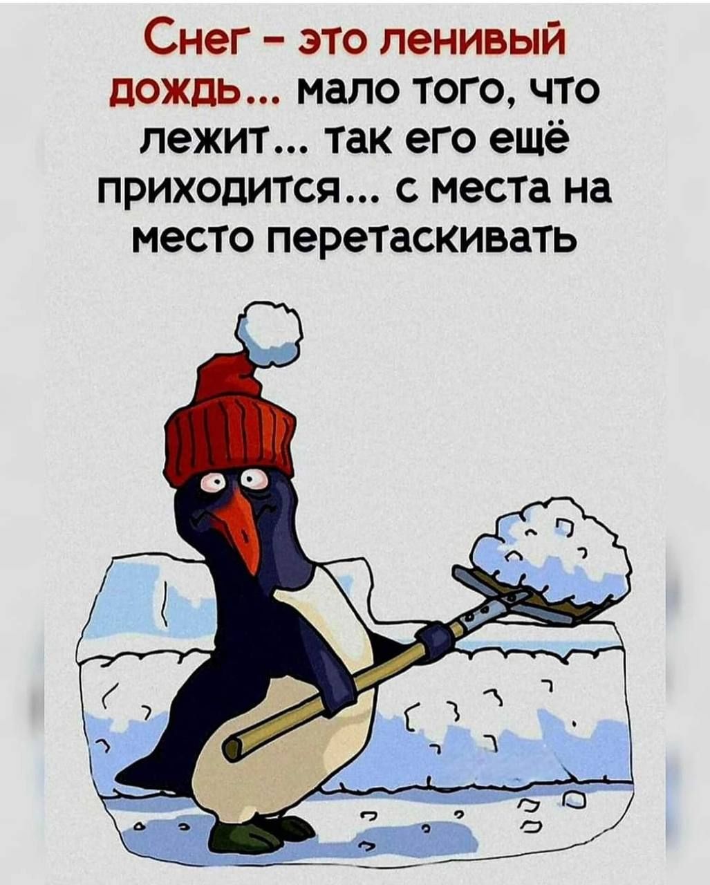 Снег это ленивый дождь мало того что лежит так его ещё приходится с места на место перетаскивать