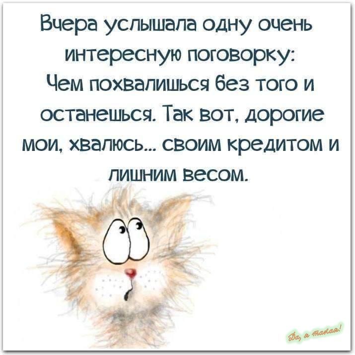 Вчера успышапа одну очень интересную поговорку Чем похвапишься без того и останешься Так вот дорогие мои хвапюсь своим кредитом и лишним Весом