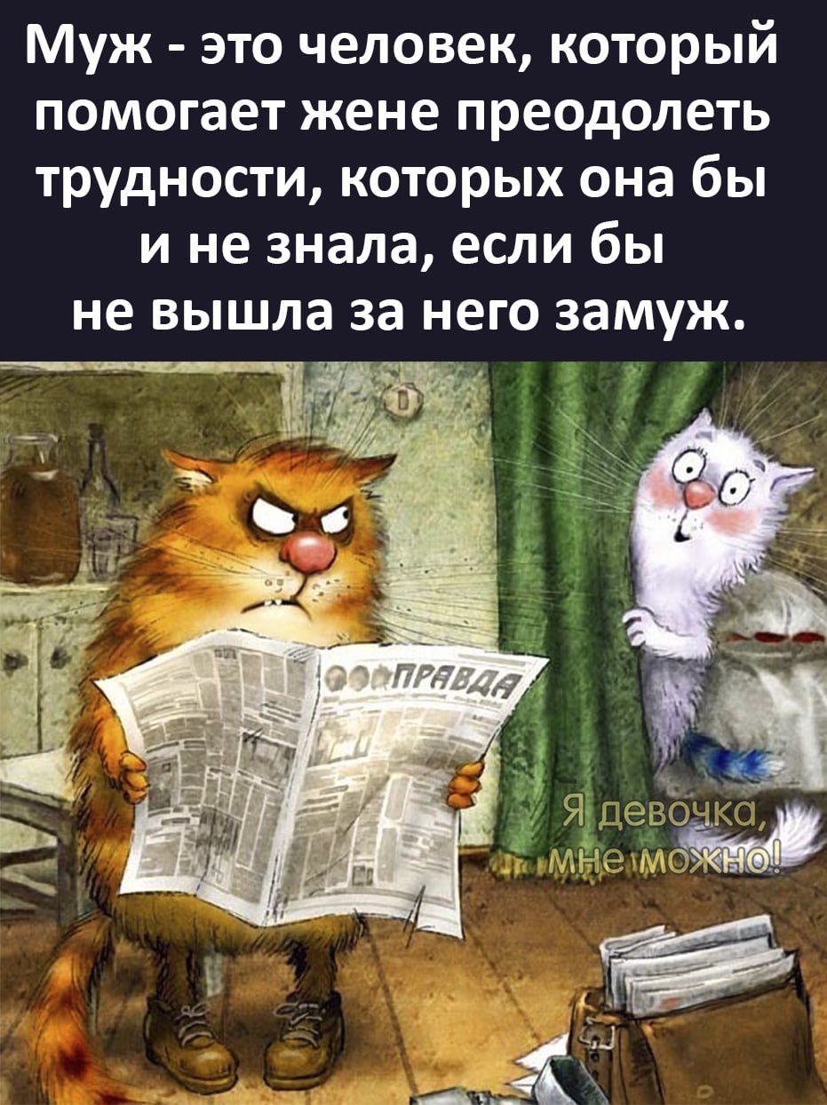 Муж это человек который помогает жене преодолеть трудности которых она бы и не знала если бы не вышла за него замуж