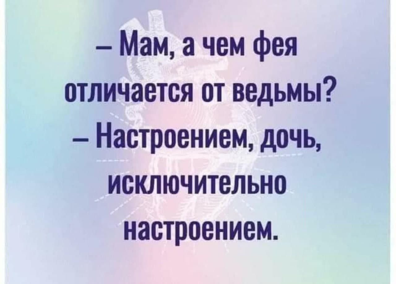 Мам а чем фея отличается от ведьмы Настроением дочь исключительно настроением