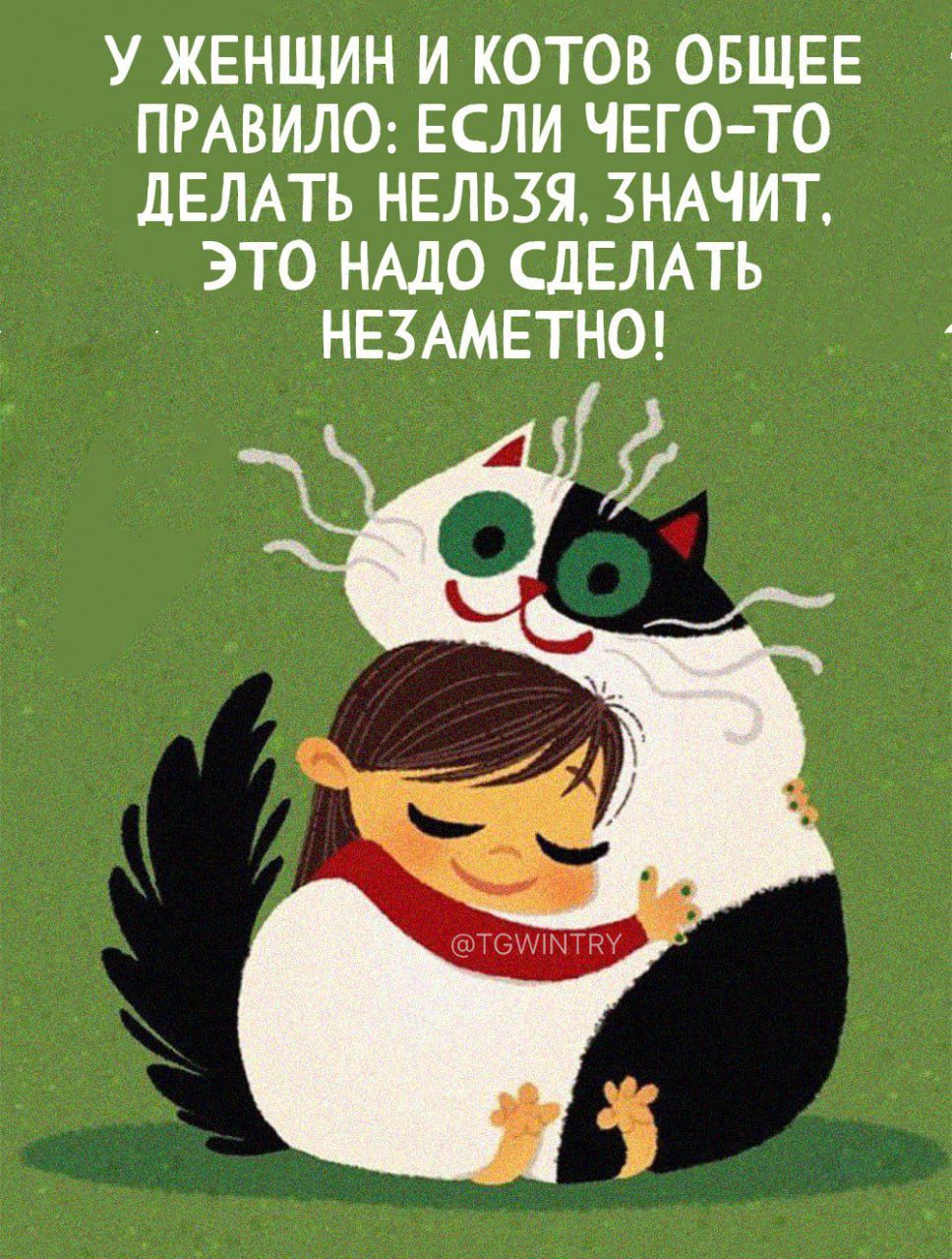 У ЖЕНЩИН И КОТОВ ОБЩЕЕ ПРАВИЛО ЕСЛИ ЧЕГО ТО дЕЛАТЬ НЕЛЬЗЯ ЗНАЧИТ ЭТО НАДО СДЕЛАТЬ НЕЗАМЕТНО