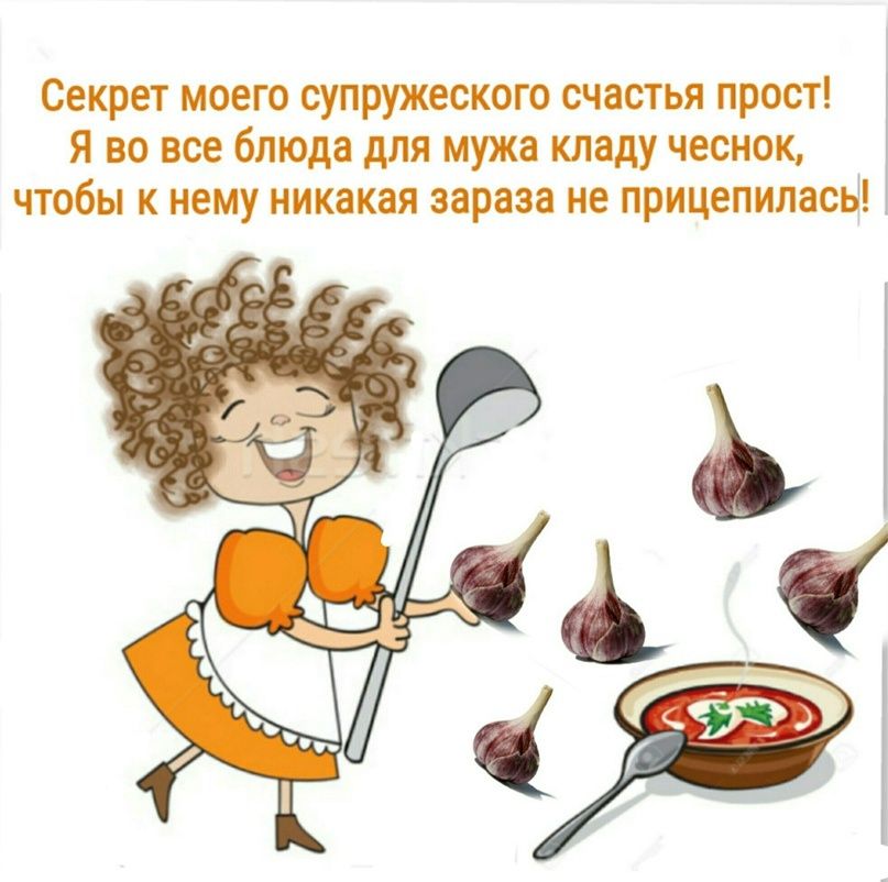 Секрет моего супружеского счистья прост Я во все блюда для мужа кладу чеснок чтобы к нему никакая при не прицепил сьі