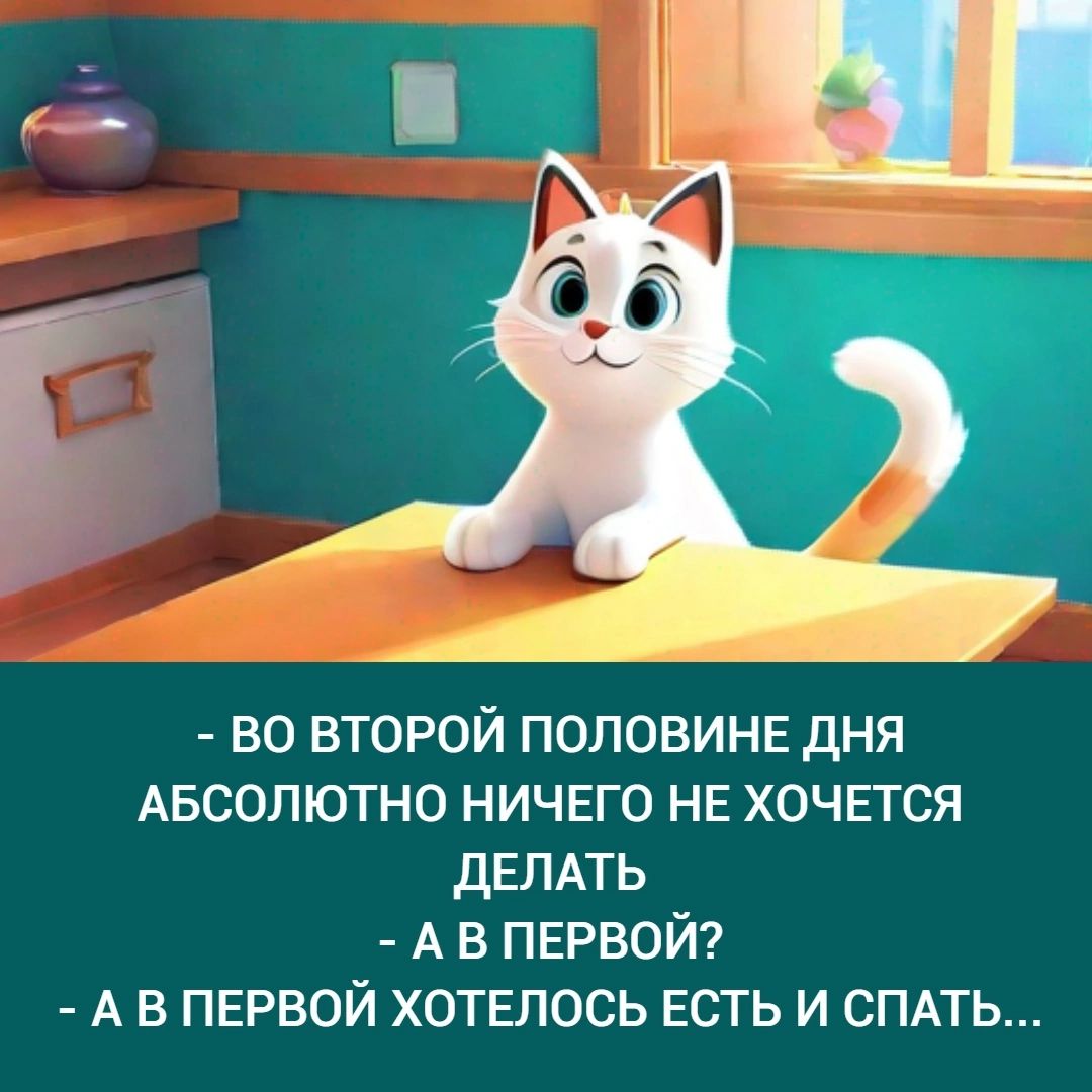 во второй половине дня Абсолютно НИЧЕГО НЕ хочвтся дЕЛАТЬ А в ПЕРВОЙ А в первой хотелось ЕСТЬ и спдть