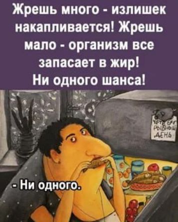 Жрешь иного излишек накапливается Жрешь мало организм все запевает в жир Ни одного шанса ч нд 1 _ 7 С А Ни одного