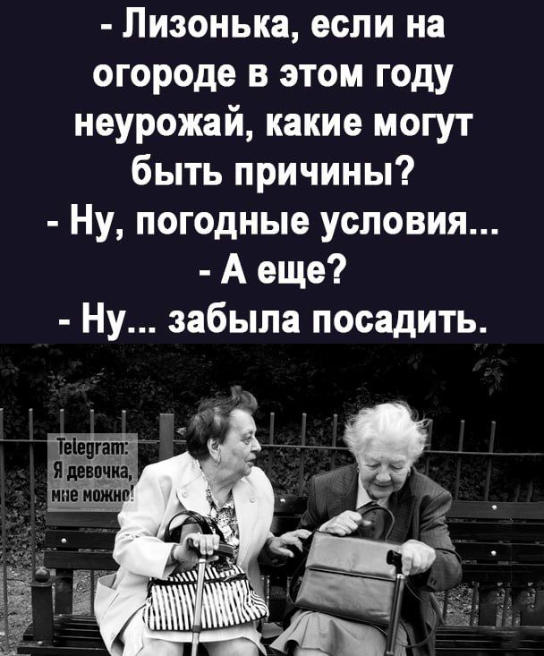 Лизонька если на огороде в этом году неурожай какие могут быть причины Ну погодные условия А еще Ну забыла посадить