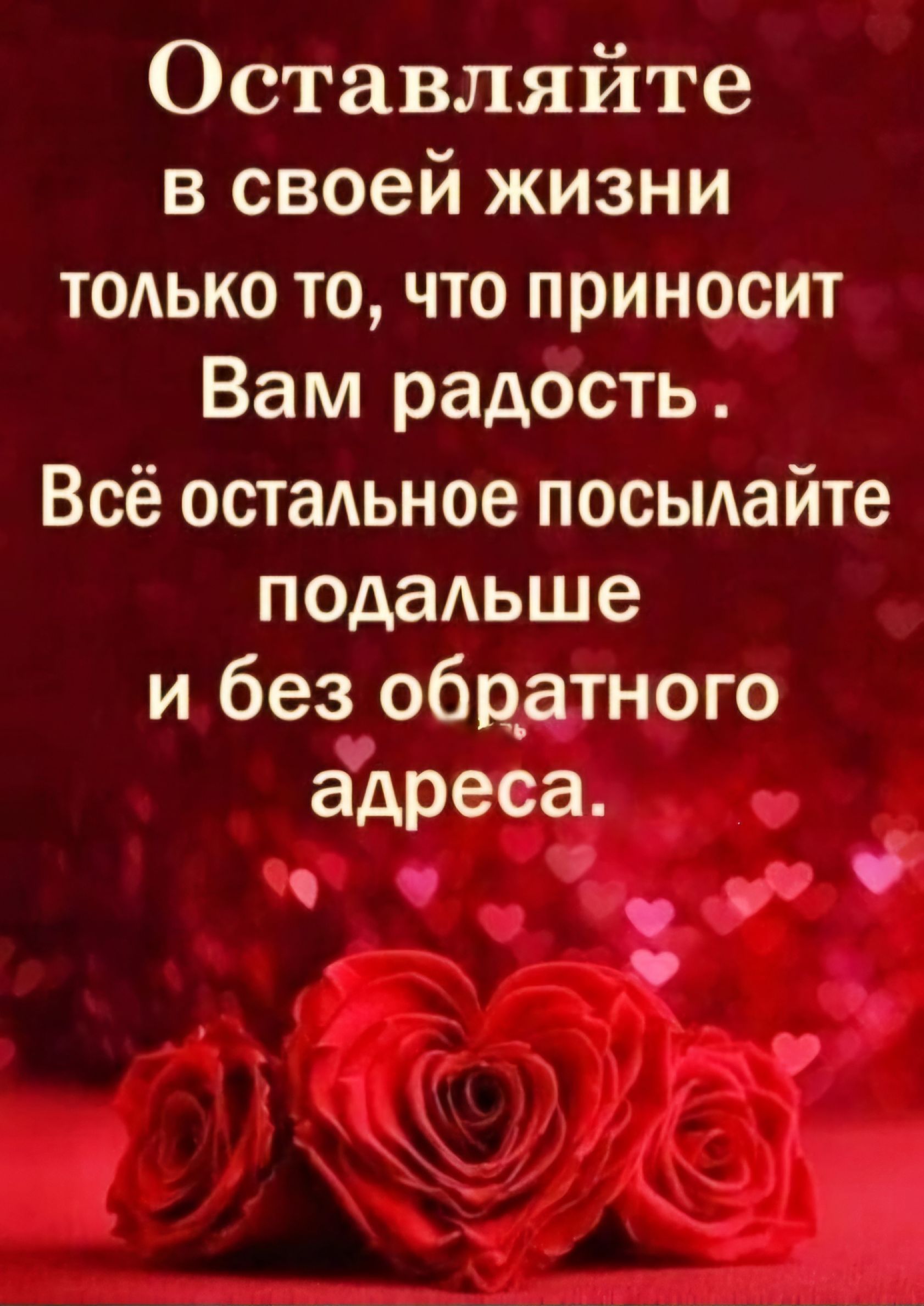 Оставляйте в своей жизни тодькоточтоприносит Вам радость Всё остаАьное посыдайте подальше и без обр_атного адреса в _