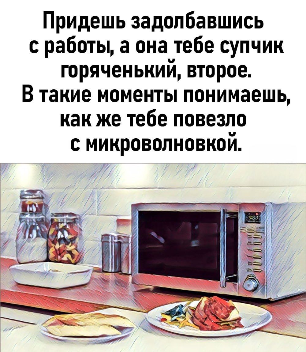 Придешь задолбавшись с работы а она тебе супчик горяченький второе В такие моменты понимаешь как же тебе повезло с микроволновкой