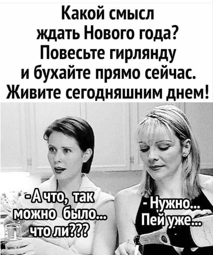 Какой смысл ждать Нового года Повесьте гирлянду и бухайте прямо сейчас Живите сегодняшним днем