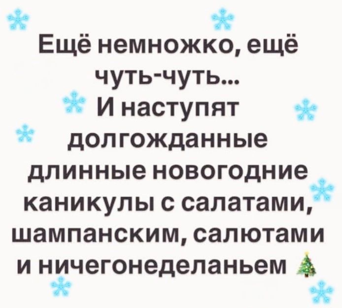 З Ещё немножко ещё чуть чуть Инаступят долгожданные длинные новогодние каникулы с салатами шампанским салютами и ничегонеделаньем