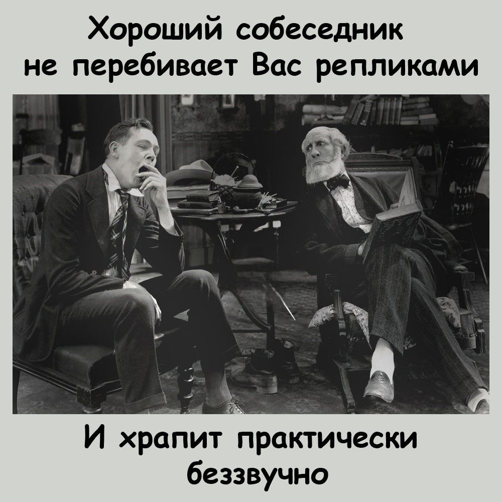 Хороший собеседник не перебивает Вас репликами И храпит практически беззвучно