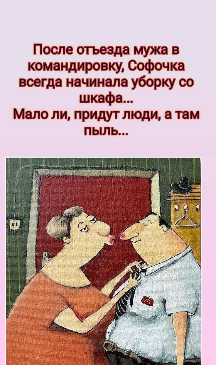 После отъезда мужа в командировку, Софочка всегда начинала уборку со шкафа... Мало ли, придут люди, а там пыль...